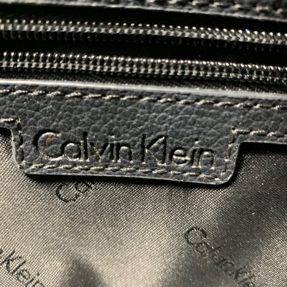 Calvin Klein Black Metallic Gold Tan Structured Satchel Buckle Lock Key EUC - Picture 12 of 16